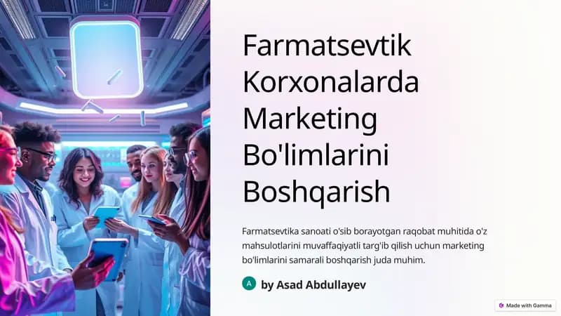 Farmatsevtik Korxonalarda Marketing Bo'limlarini Boshqarish