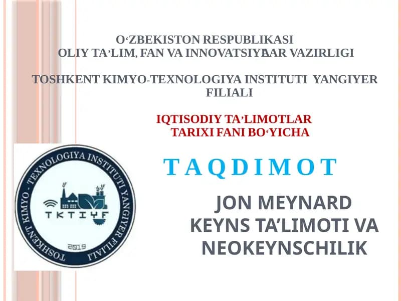 Jon Meynard Keyns ta'limoti va neokeynschilik