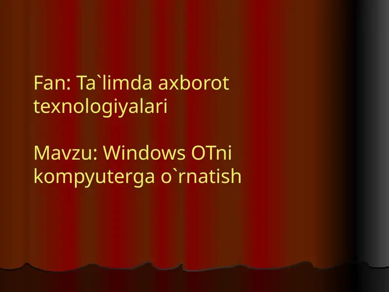 Windows OTni kompyuterga o`rnatish