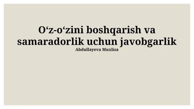 O'z-o'zini boshqarish va samaradorlik uchun javobgarlik
