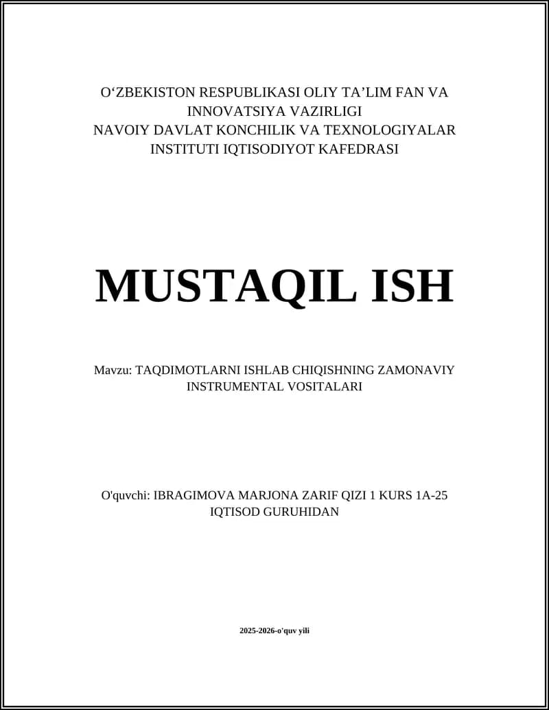 TAQDIMOTLARNI ISHLAB CHIQISHNING ZAMONAVIY INSTRUMENTAL VOSITALARI