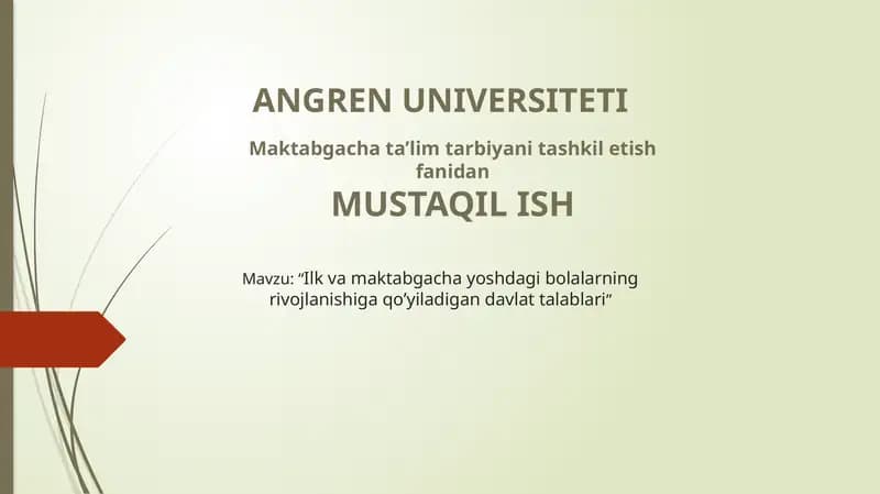 Ilk va maktabgacha yoshdagi bolalar rivojlanishi ta'lim tadbirlari