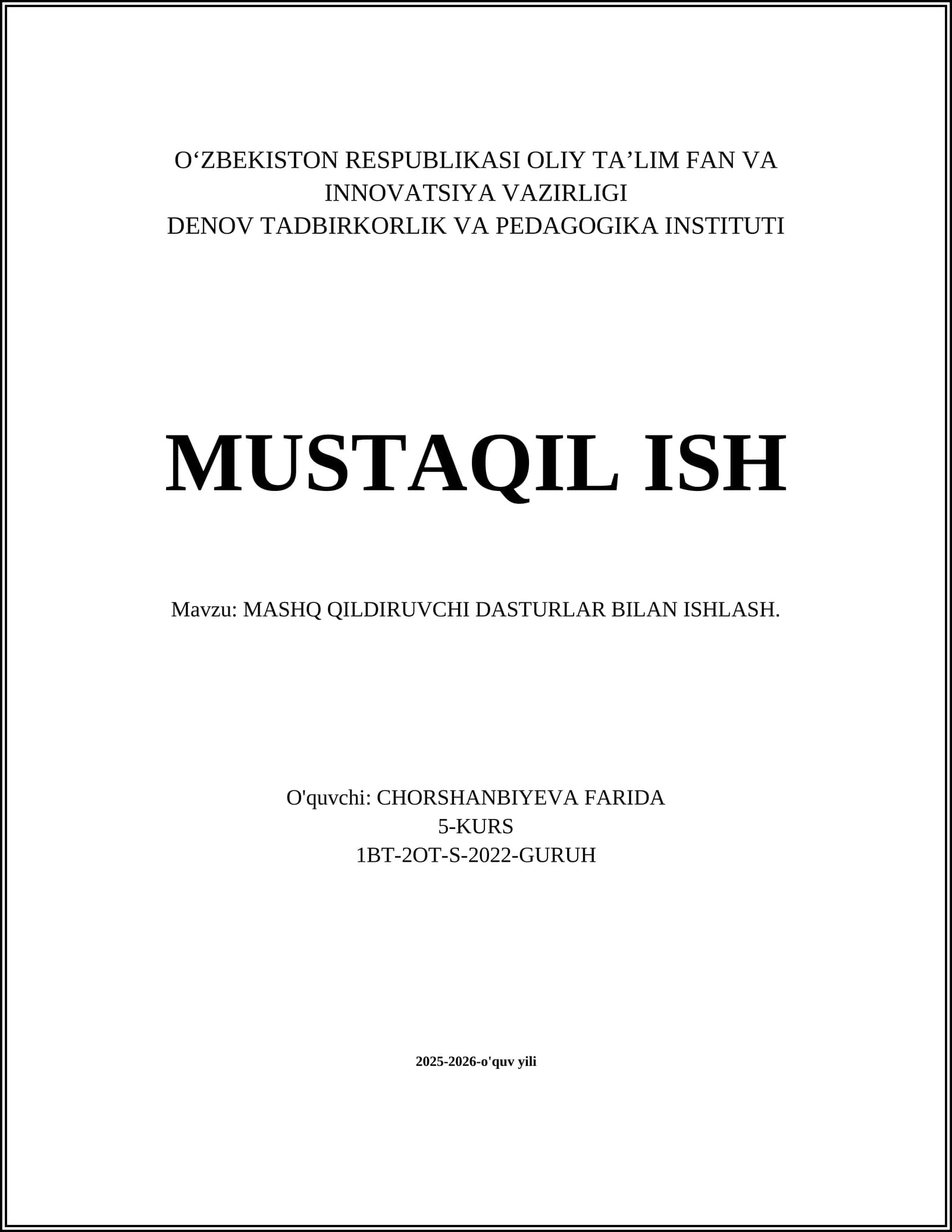 Mashq Qiluvchi Dasturlar Bilan Ishlash