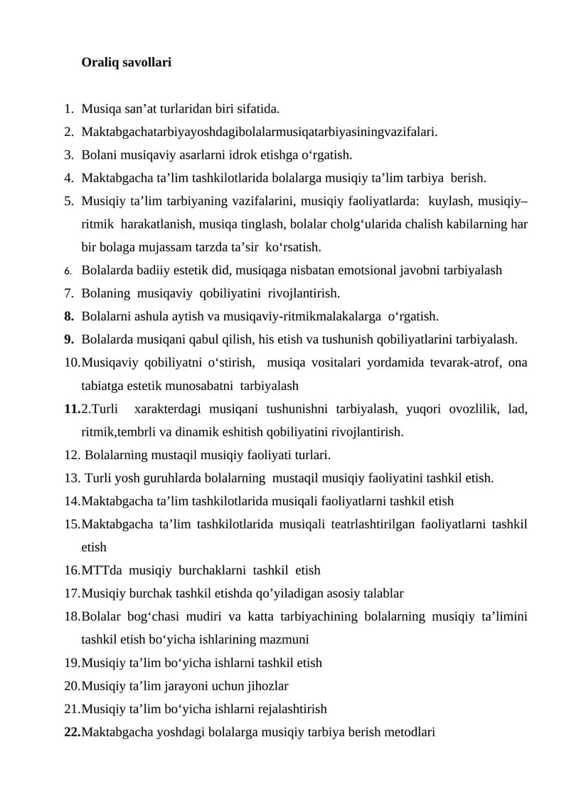 Oraliq savollari