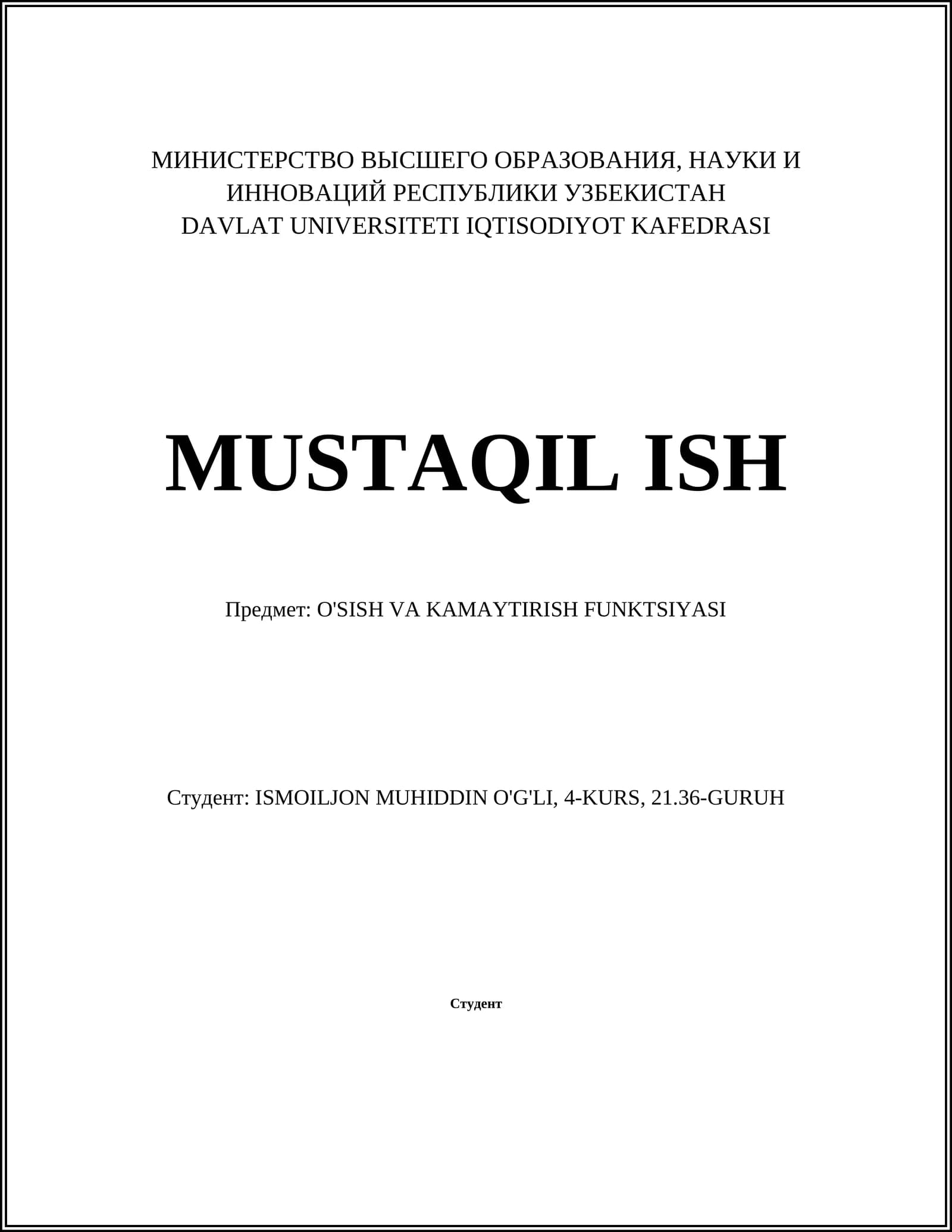 O'SISH VA KAMAYTIRISH FUNKTSIYASI