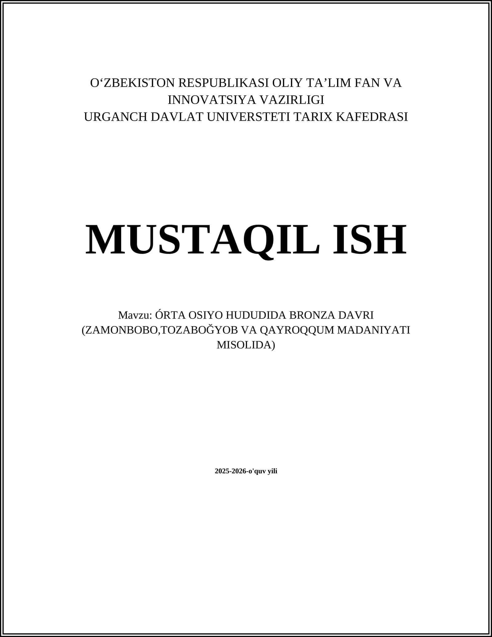 ÓRTA OSIYO HUDUDIDA BRONZA DAVRI