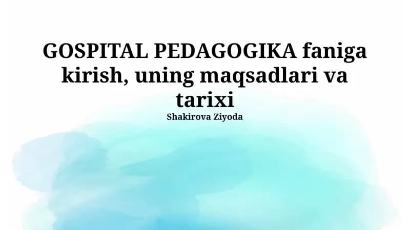 Pedagogik Kasalxonalarga Kirish