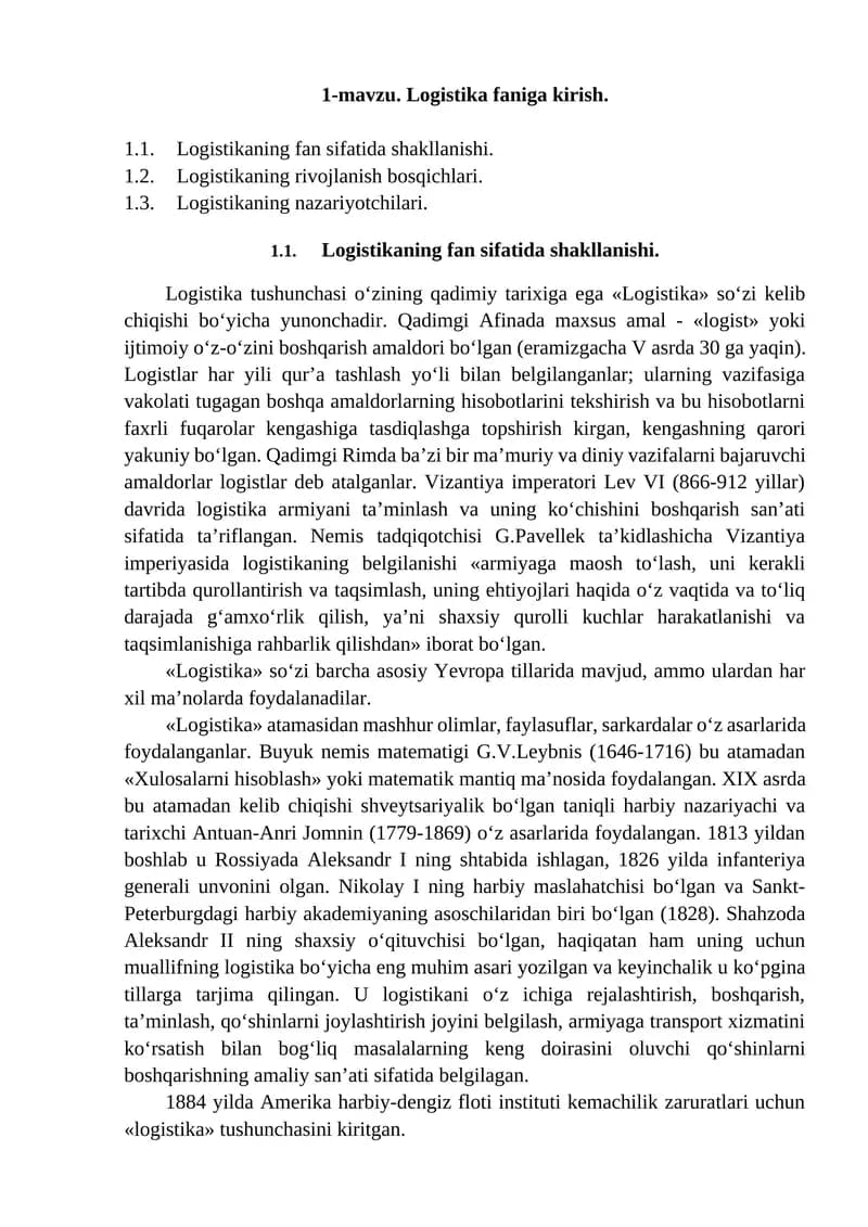 Logistika faniga kirish