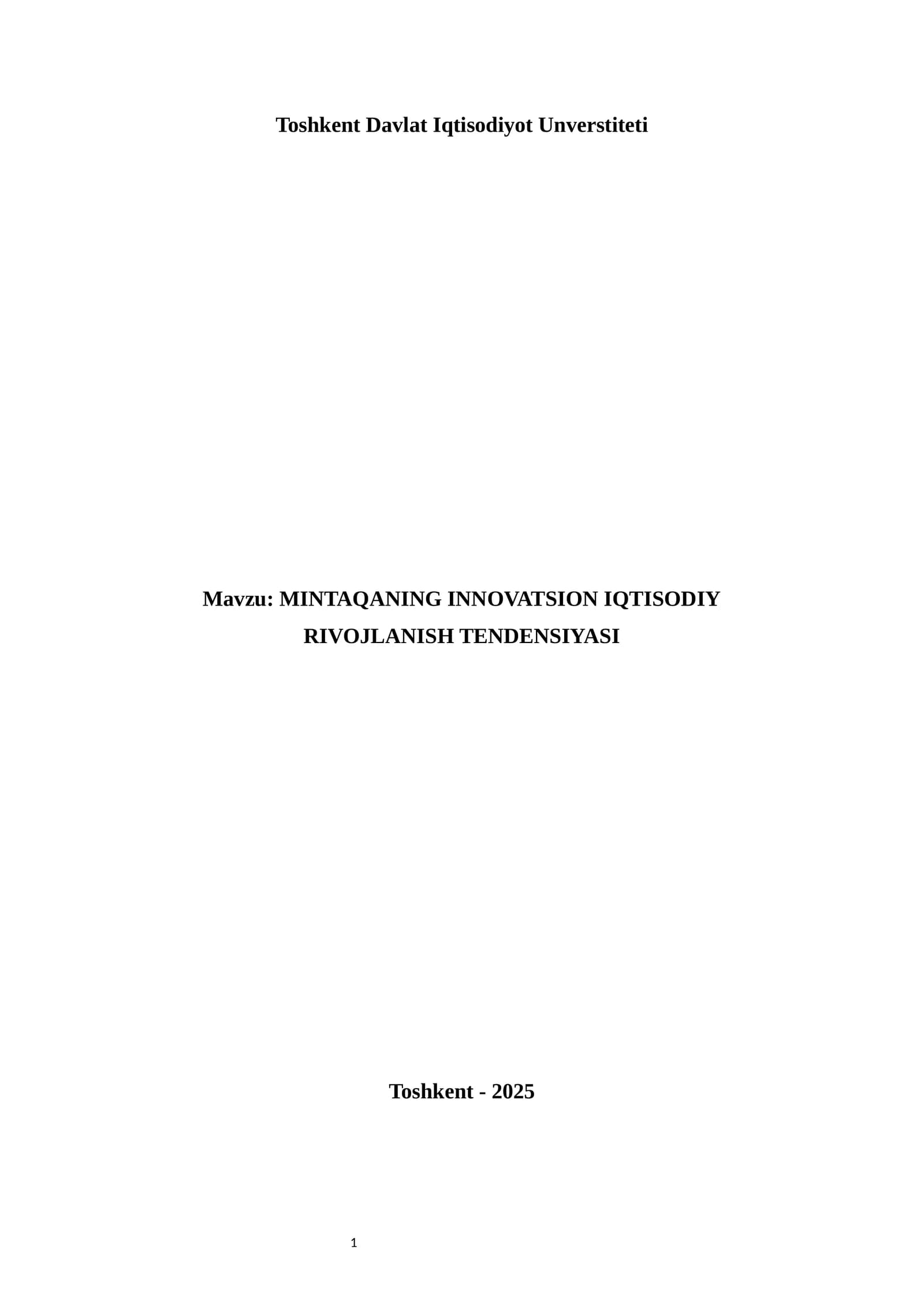 MINTAQANING INNOVATSION IQTISODIY RIVOJLANISH TENDENSIYASI