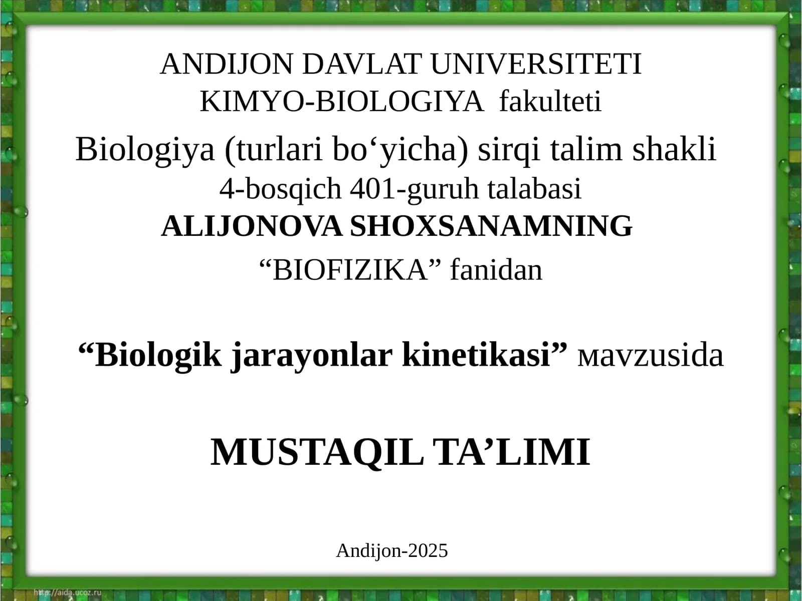 Biologik jarayonlar kinetikasi