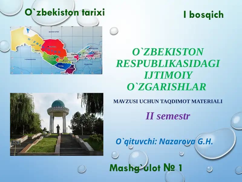 O`ZBEKISTON RESPUBLIKASIDAGI IJTIMOIY O`ZGARISHLAR