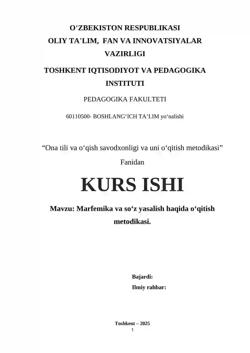 Marfemika va so‘z yasalish haqida o‘qitish metodikasi