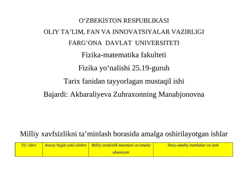 Milliy xavfsizlik mazmuni va amaliy ahamiyati