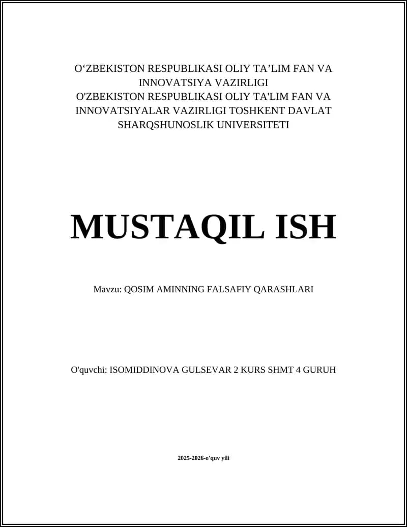 QOSIM AMINNING FALSAFIY QARASHLARI