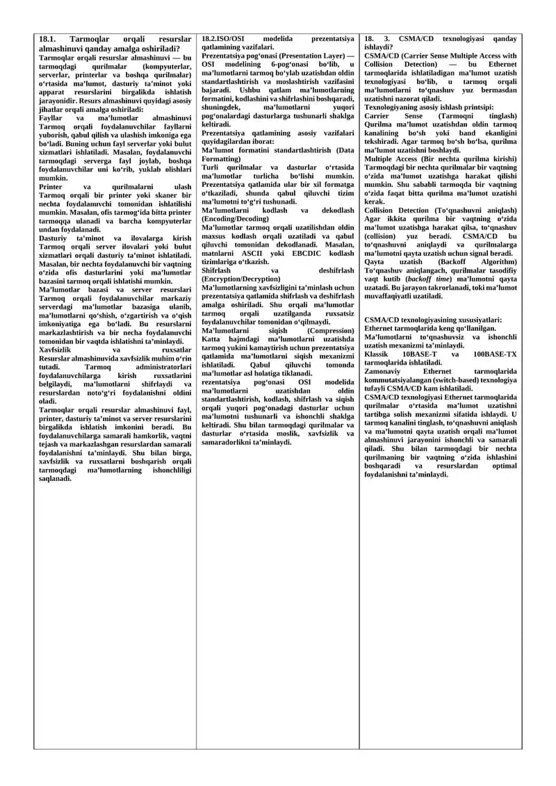 Tarmoqlar orqali resurslar almashinuvi jarayoni