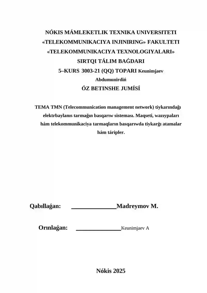 TMN (Telecommunication Management Network) sisteması