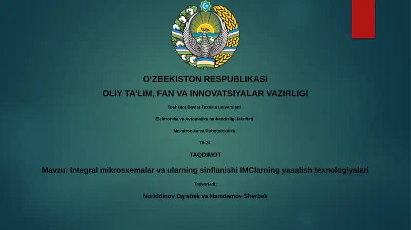Integral mikrosxemalar va ularning sinflanishi IMClarning yasalish texnologiyalari