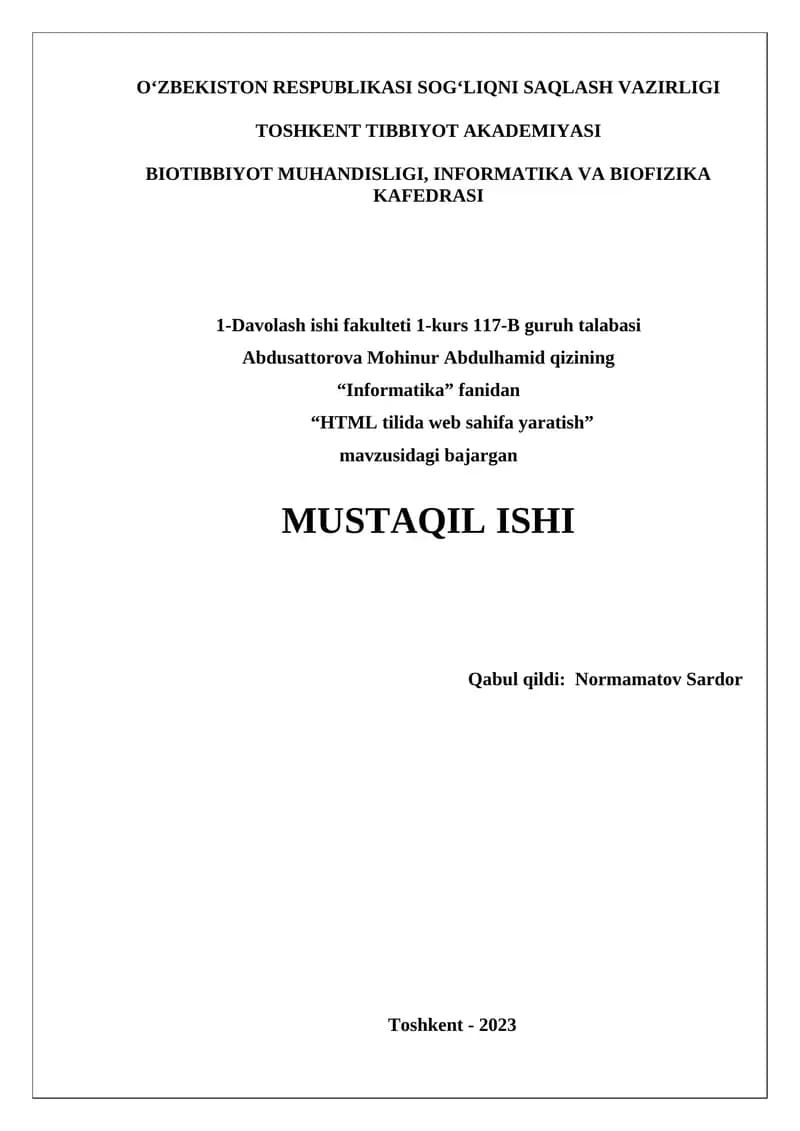 HTML tilida web sahifa yaratish