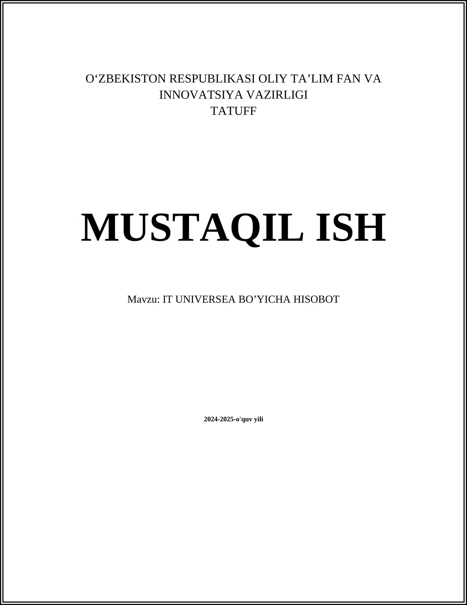IT UNIVERSEA BOʼYICHA HISOBOT