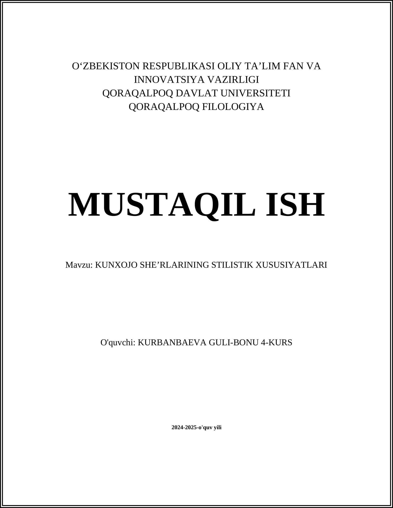 KUNXOJO SHEʼRLARINING STILISTIK XUSUSIYATLARI