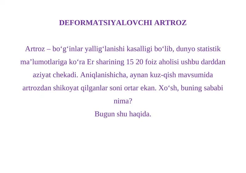 DEFORMATSIYALOVCHI ARTROZ