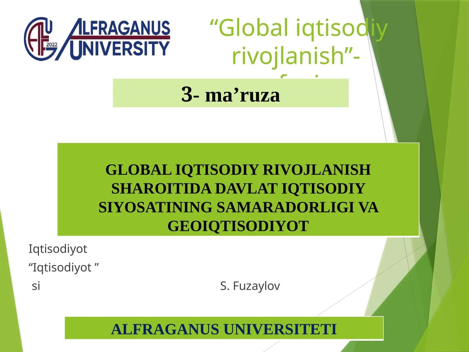 "Global iqtisodiy rivojlanish" - fani
