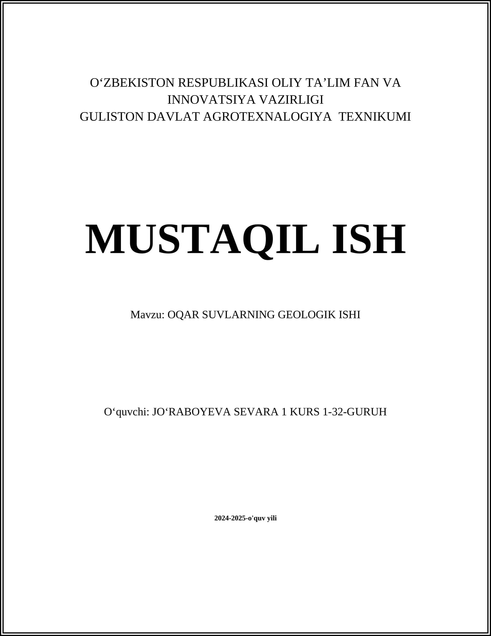 OQAR SUVLARNING GEOLOGIK ISHI