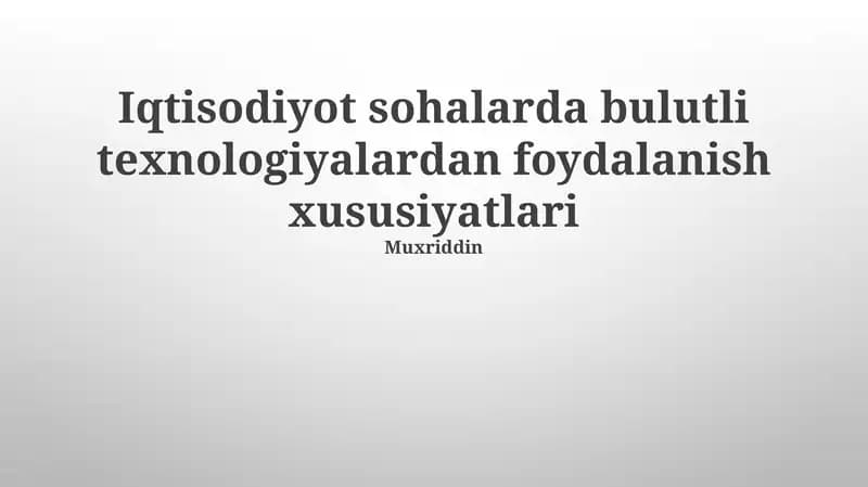 Bulut Texnologiyalari Iqtisodiyotda
