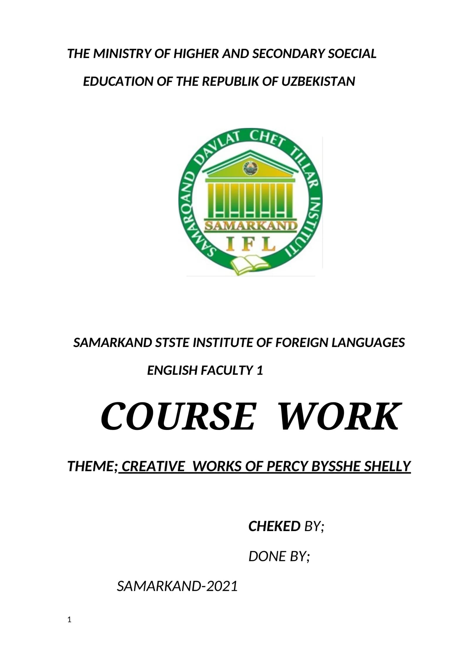 CREATIVE WORKS OF PERCY BYSSHE SHELLY