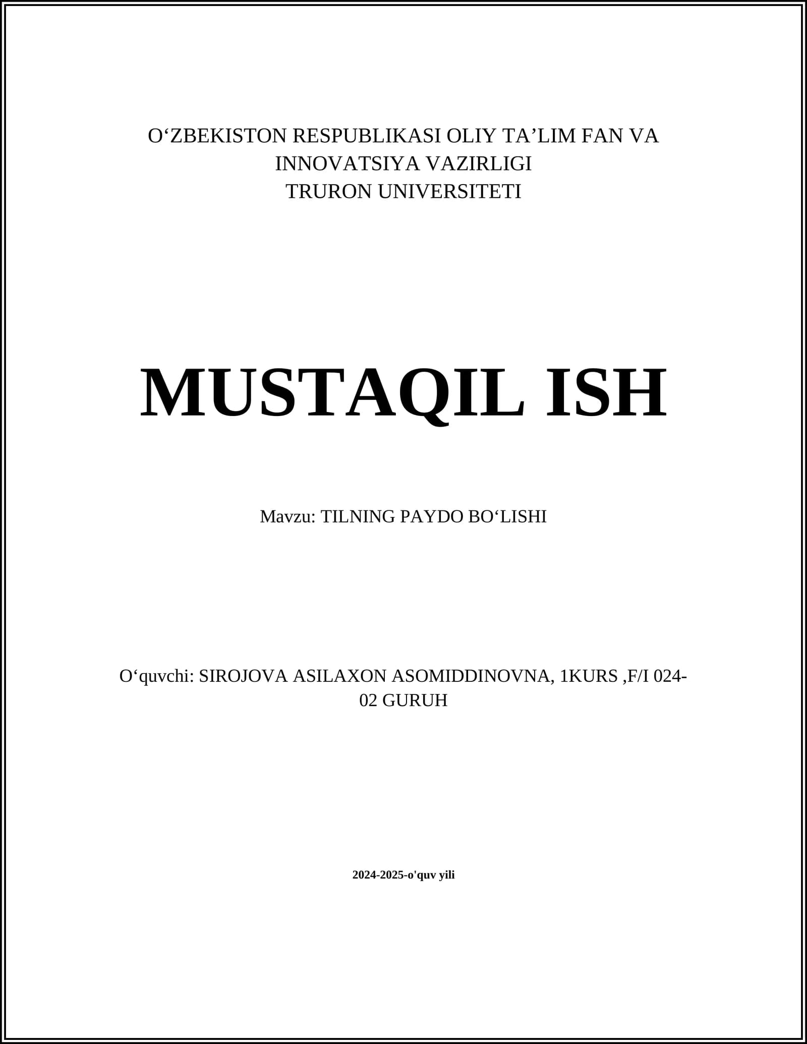 Tilning Paydo Boʻlishi