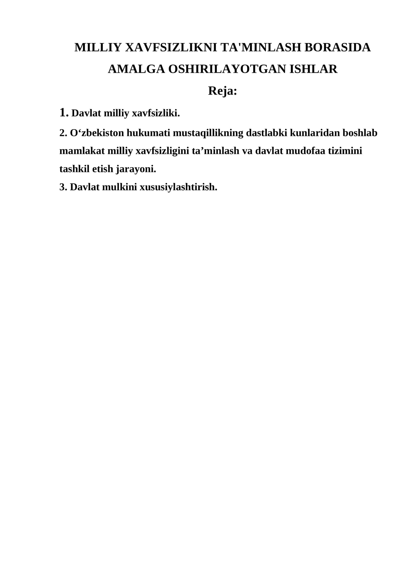 MILLIY XAVFSIZLIKNI TA'MINLASH BORASIDA AMALGA OSHIRILAYOTGAN ISHLAR
