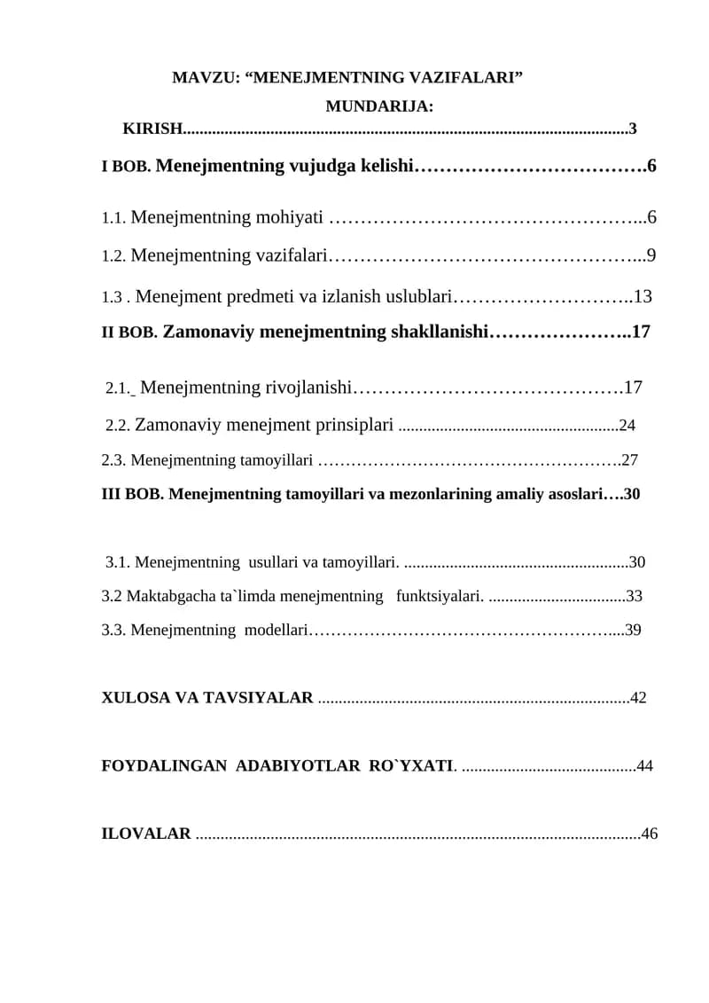 MENEJMENTNING VAZIFALARI