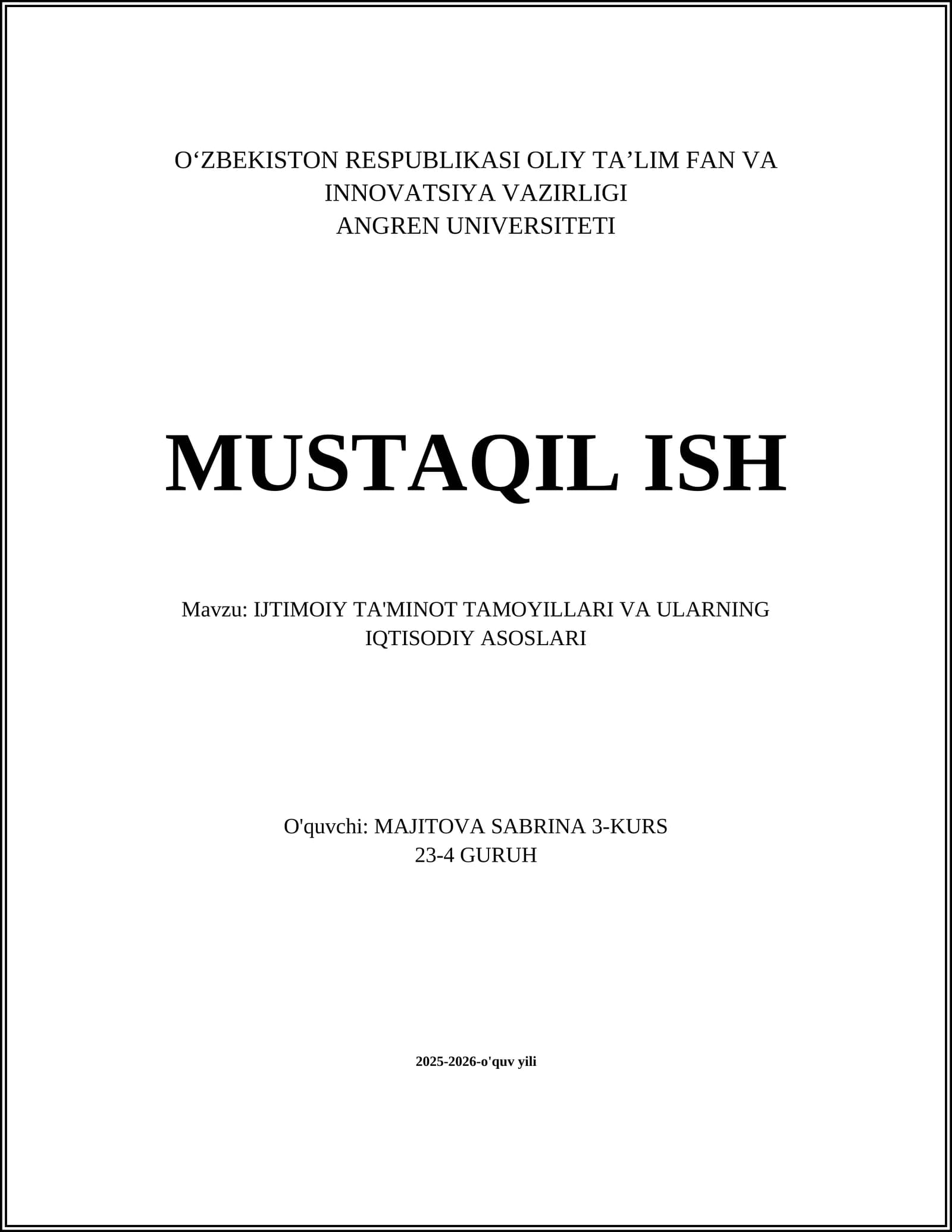 Ijtimoiy Ta'minot Tamoyillari va Ularning Iqtisodiy Asoslari