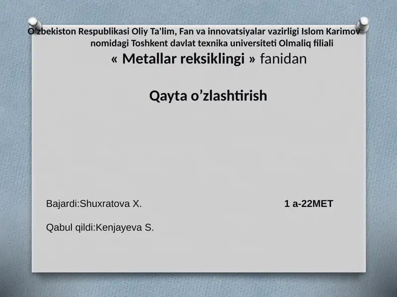 Kabel temir-tersak va chiqindilariga birlamchi ishlov berish