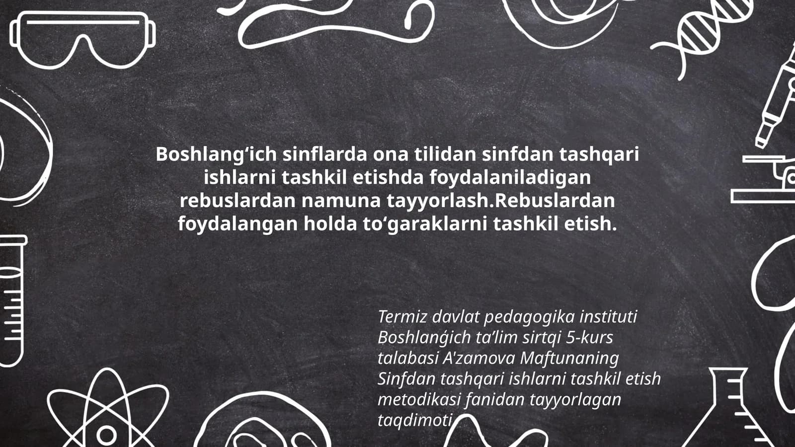 A'zamova Maftunaning Sinfdan Tashqari Ishlarni Tashkil Etish Metodikasi Fanidan Tayyorlagan Taqdimoti