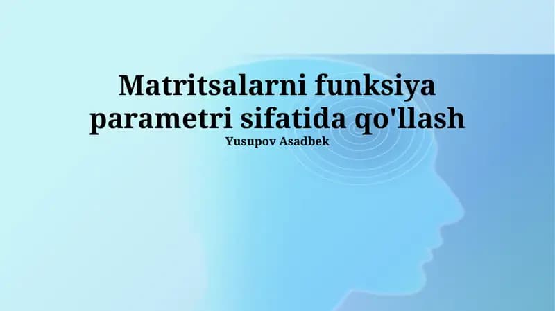 Matritsalarni Funktsiya Parametrlari Sifatida Qo'llash