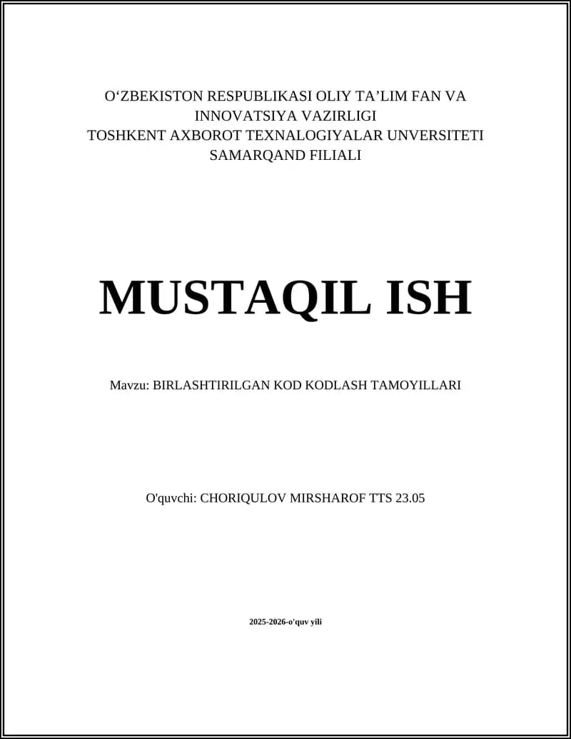 BIRLASHTIRILGAN KOD KODLASH TAMOYILLARI