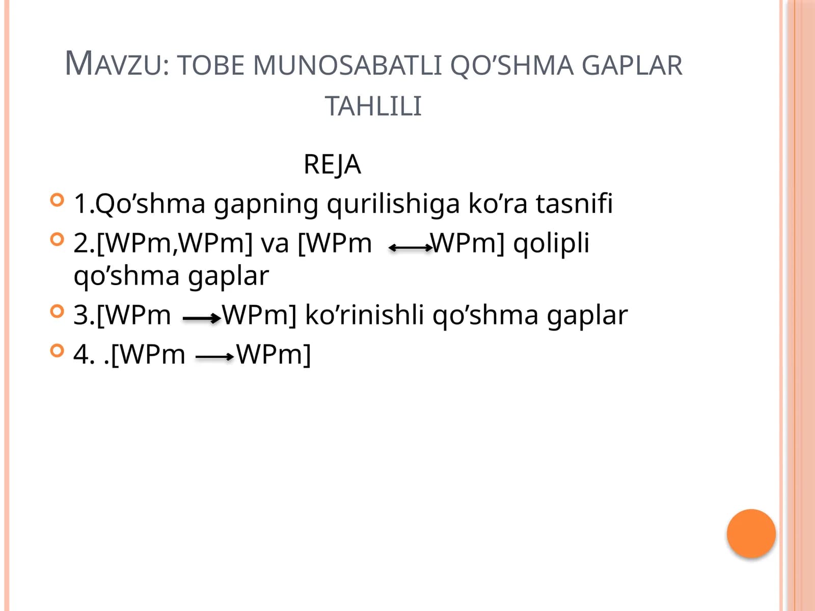 tobe munosabatli qo’shma gaplar tahlili