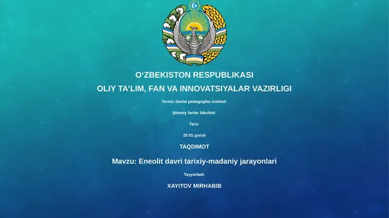 Eneolit davri tarixiy-madaniy jarayonlari