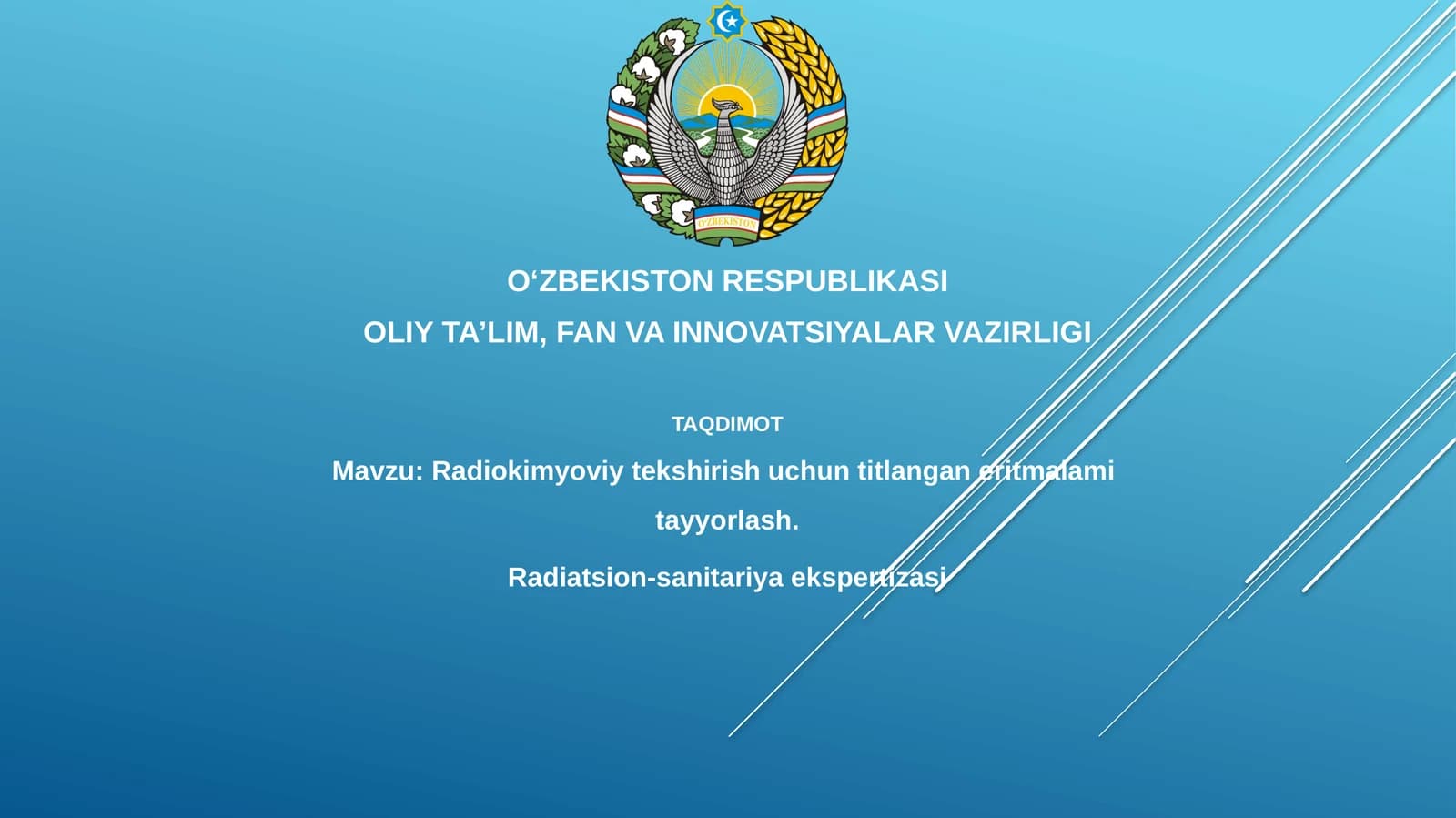 Radiokimyoviy tekshirish uchun titrlangan eritmalarni tayyorlash. Radiatsion-sanitariya ekspertizasi