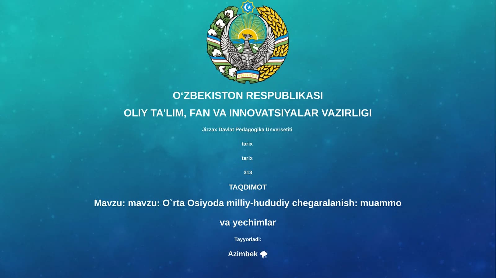 O`rta Osiyoda milliy-hududiy chegaralanish: muammo va yechimlar