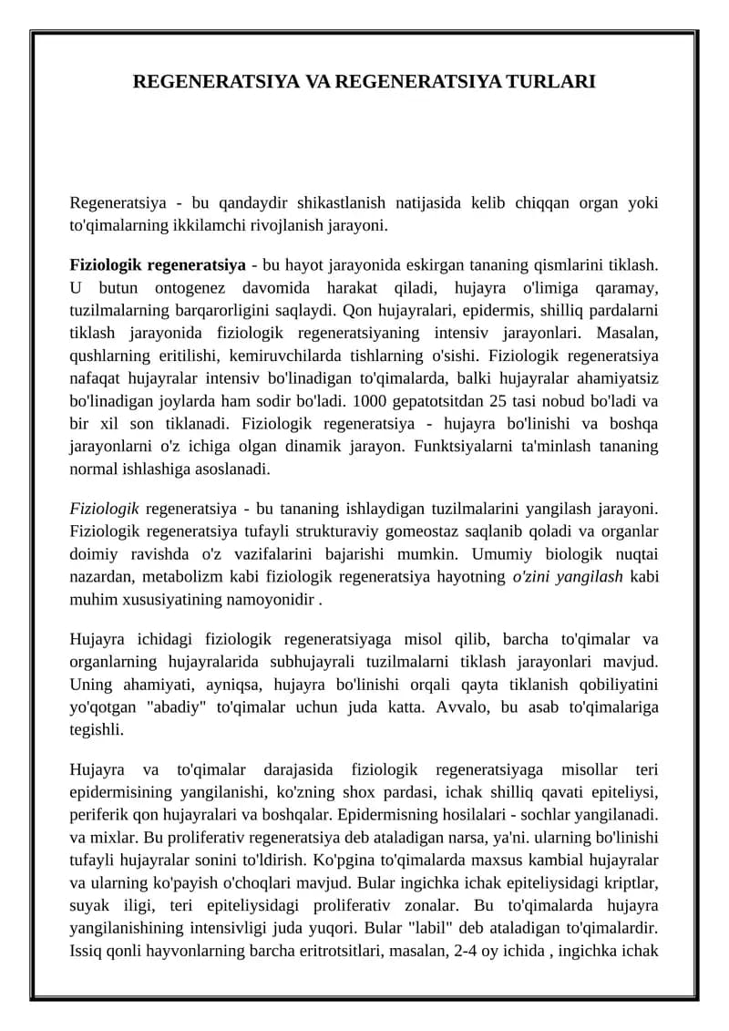 Fiziologik Regeneratsiya