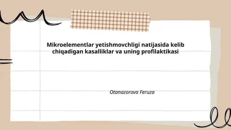 Mikroelementlar yetishmovchligi natijasida kelib chiqadigan kasalliklar va uning profilaktikasi