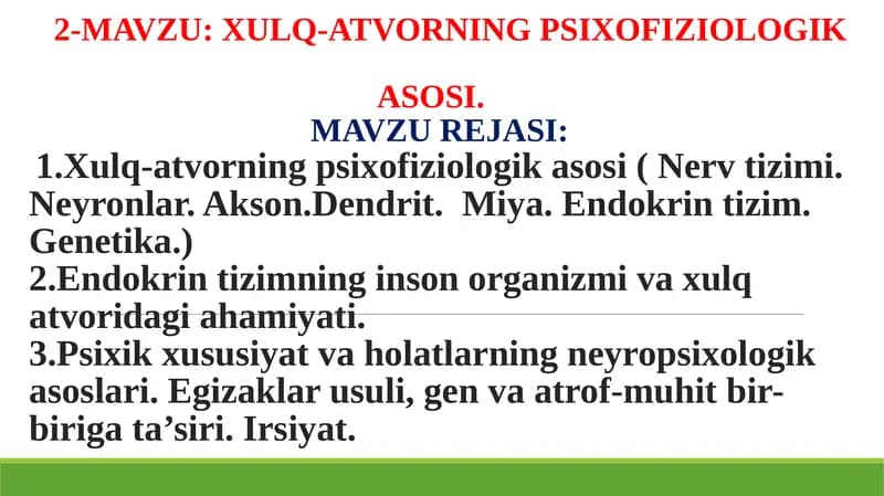 XULQ-ATVORNING PSIXOFIZIOLOGIKASOSI