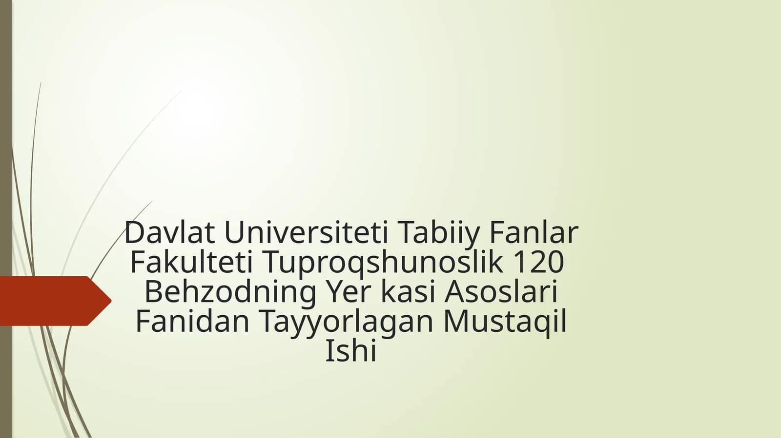Yer kasi Asoslari Fanidan Tayyorlagan Mustaqil Ishi