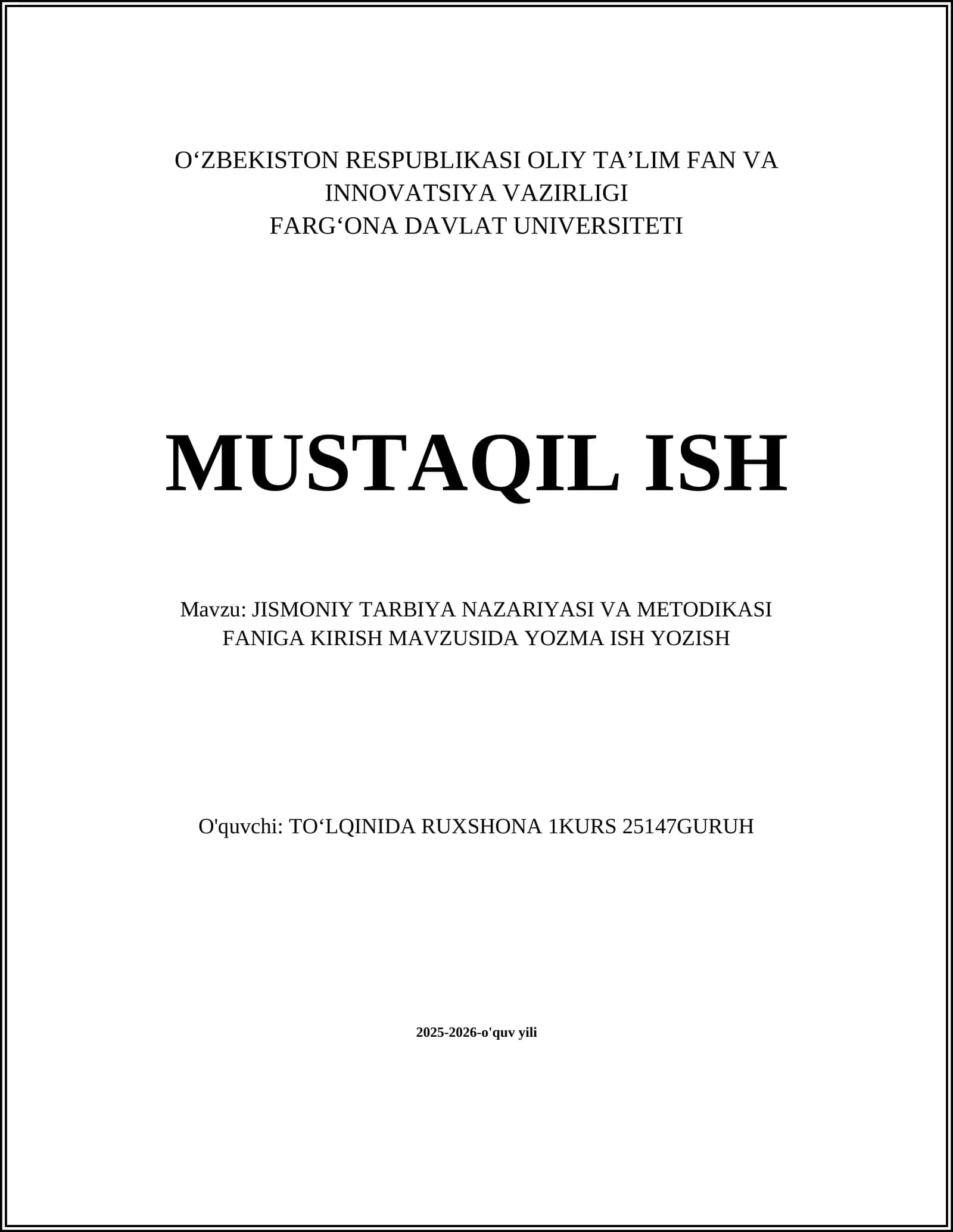 Jismoniy tarbiya nazariyasi va metodikasi faniga kirish