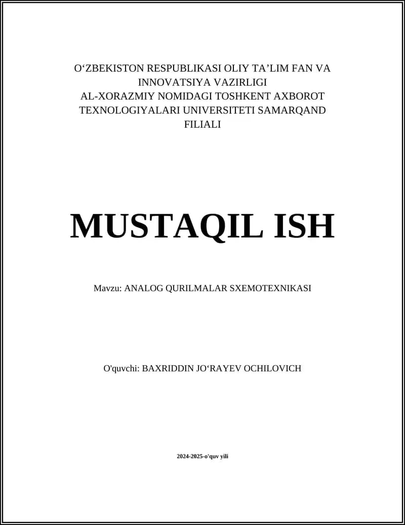 ANALOG QURILMALAR SXEMOTEXNIKASI