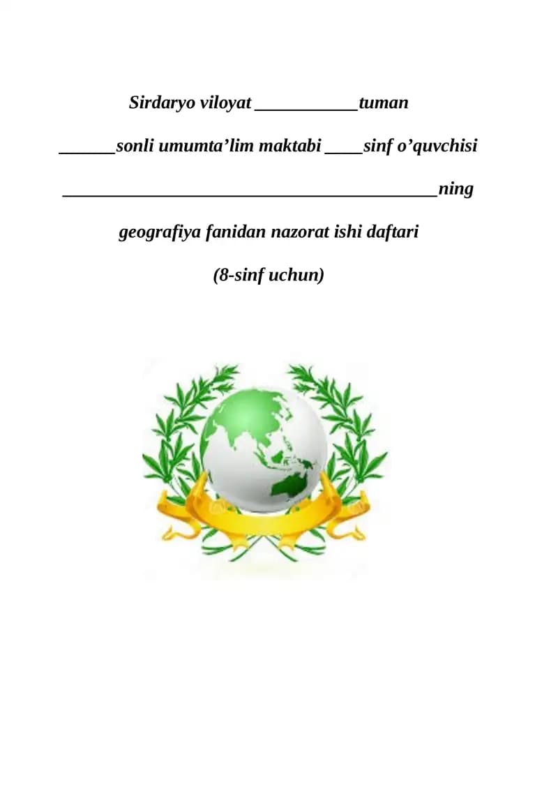 geogrfiyadan nazorat ishi daftari