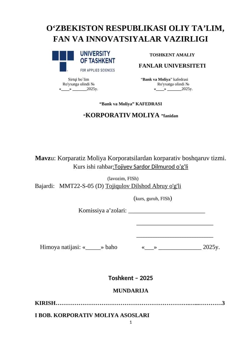 KORPORATIV MOLIYA KURSI