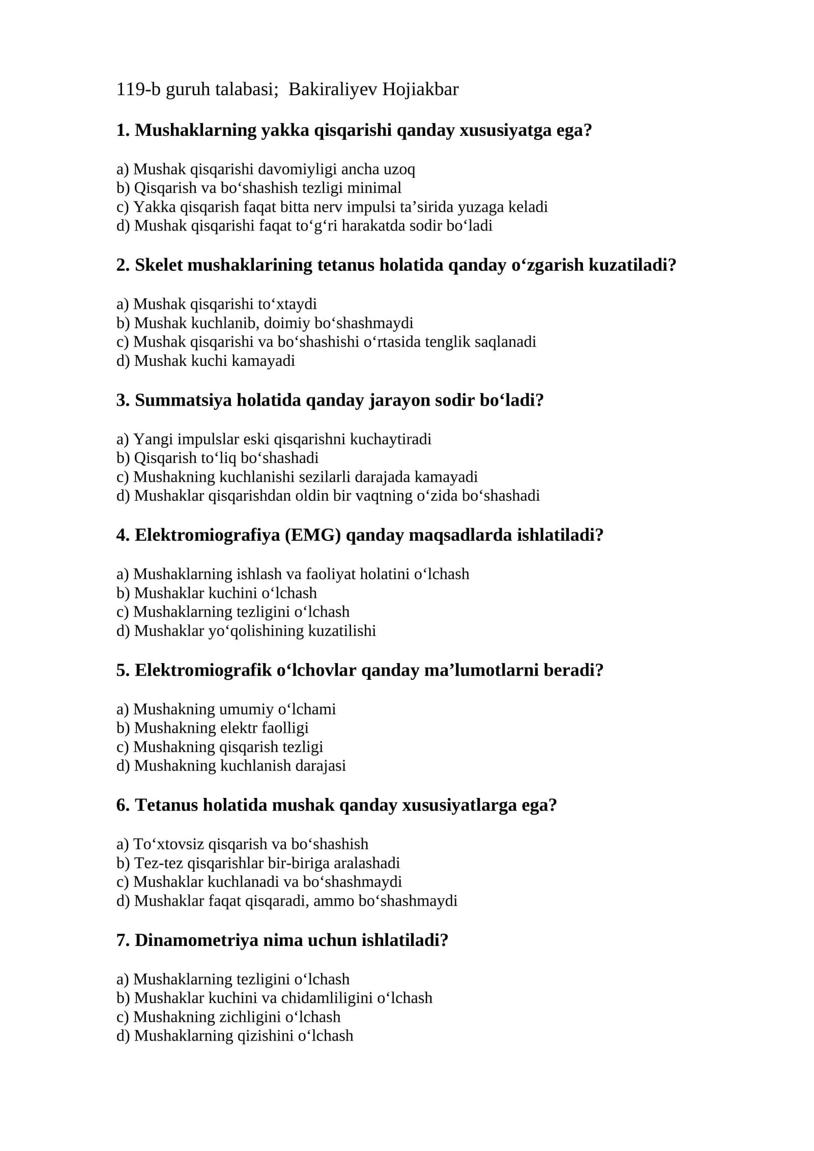 Mushaklar va muskullar tizimida o‘tkazilayotgan o‘zgarishlar